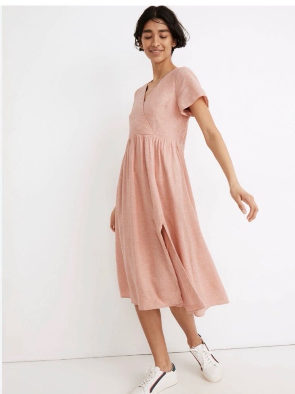 Madewell Dusty Rose V‑Neck Midi Dress
